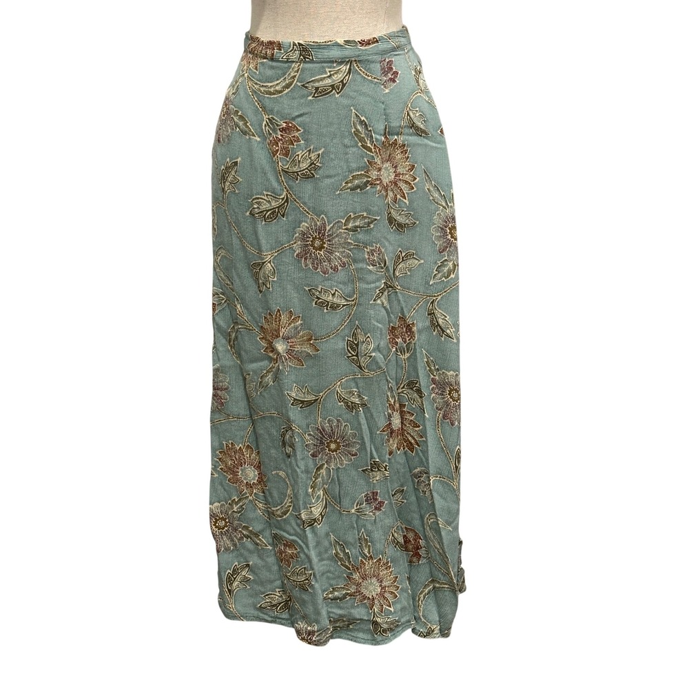 Panther Vintage Floral Rayon Midi Skirt Teal Rust Size 14 Boho Hippie Festival